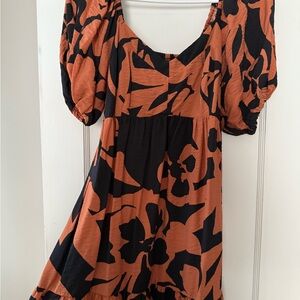 Orange and Black Floral Dress